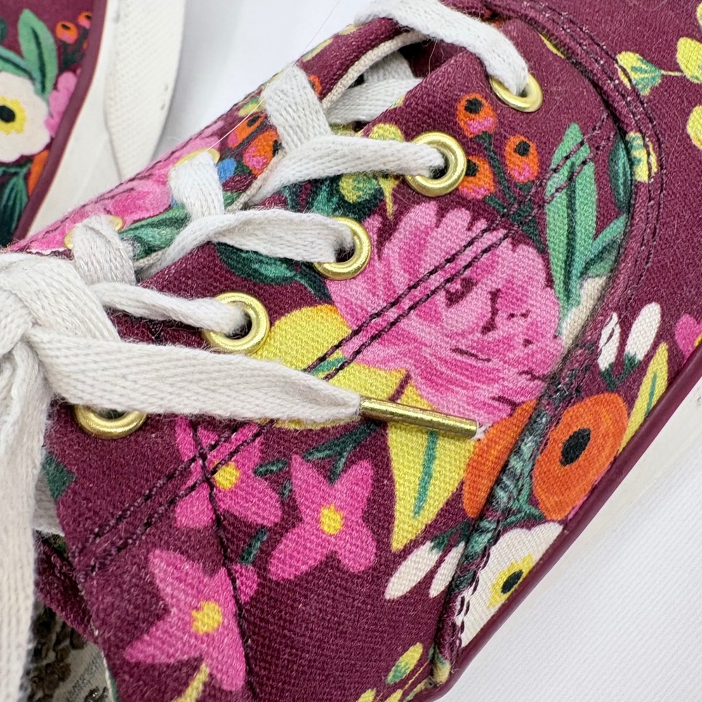 Keds Rifle Paper Co Champion Sneakers Burgundy Floral Canvas Low Top WH59881 - Picture 8 of 8